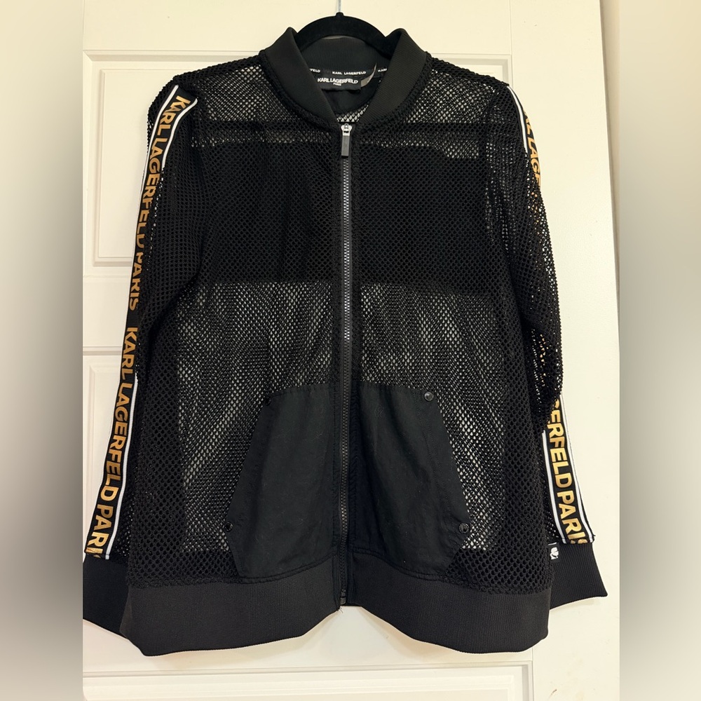 Karl Lagerfeld Black Mesh Jacket with Gold Lettering - Picture 4 of 6